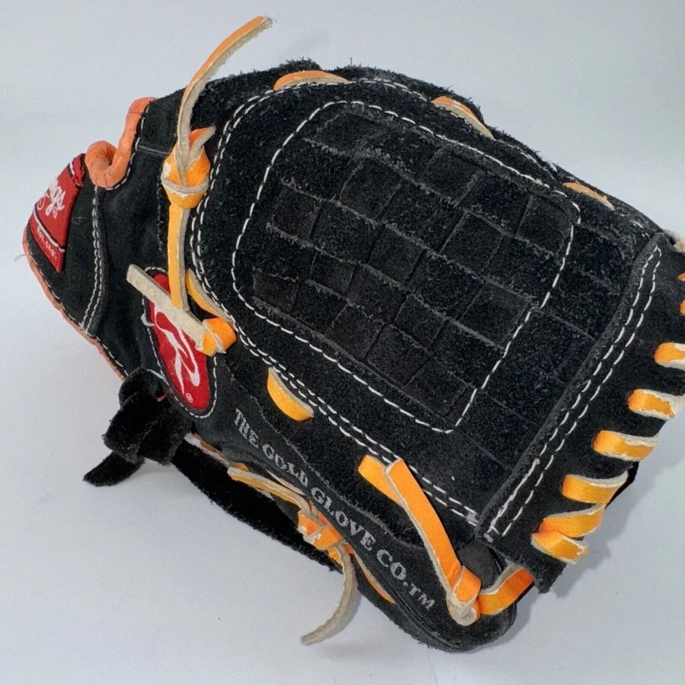 Baseball Glove Rawlings 9.5 Inch Youth S950NO RHT Black Leather Bright Orange
